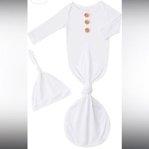 Newborn/infant tie bottom gown and hat - NEW